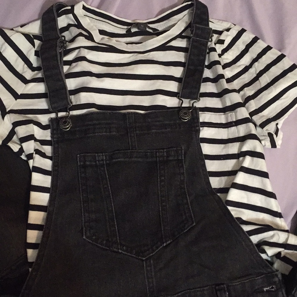 Black denim overalls